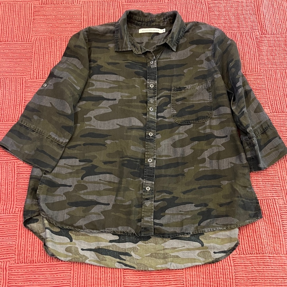 Camouflage blouse med wm’s Button-Up Shirt 3/4 length sleeves
